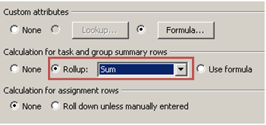 rollup calculation in ms project